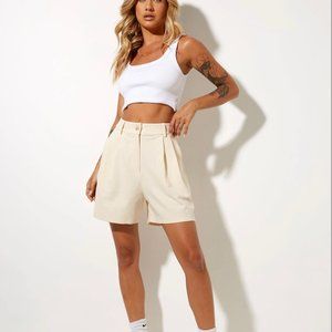 Motel Rocks Hamo Tailored Shorts, Medium, Cream